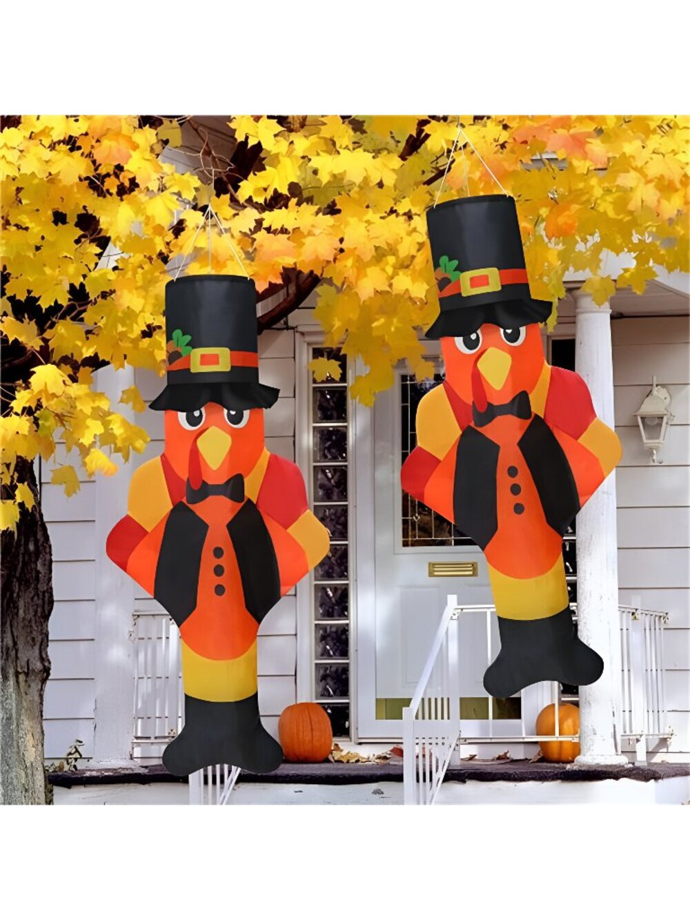 2PCS Thanksgiving Turkey Windsocks, Fall Thanksgiving Outdoor Hanging Windsocks